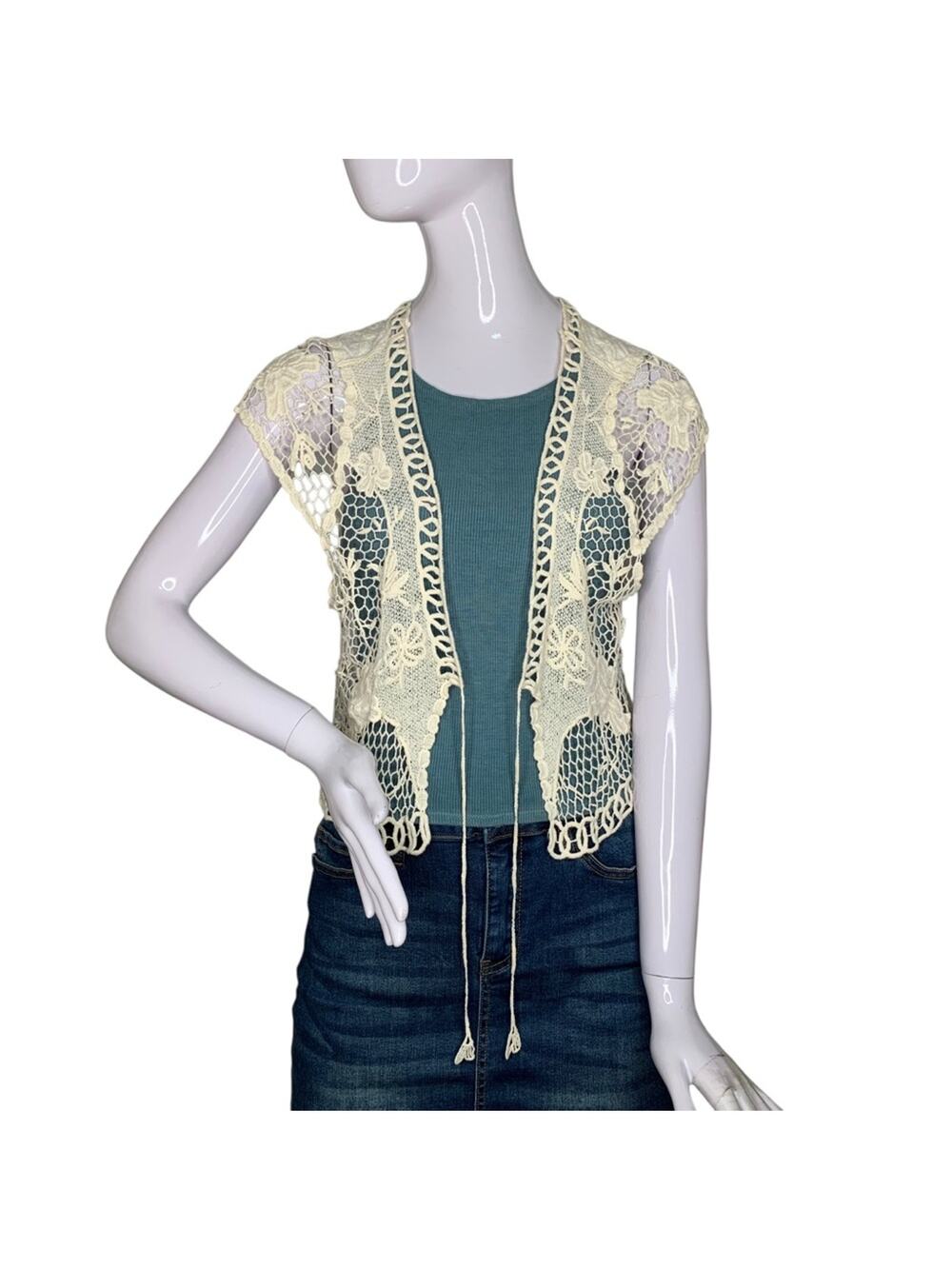 Free People Worn on TV Crochet Vest Cover Up Cream Size One Size